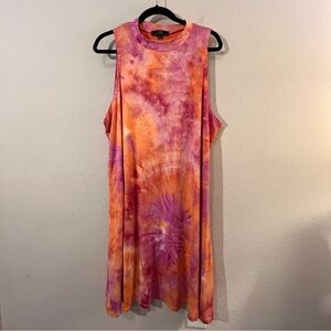 Vibe Sportswear Tie-Dye Sleeveless Dress Size 3X Pink Orange Polyester Spandex